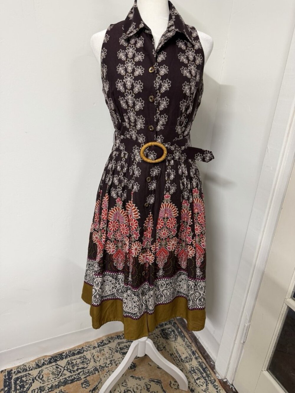 VTG 90s Cold Water Creek 6 Plum Purple Brown Paisley Floral 100% Cotton Fairy